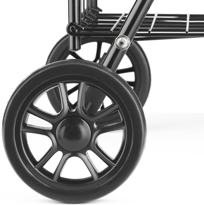 Whitmor Foldable Utility Shopping Cart with Wheels, Heavy Duty Metal Grocery Cart, Portable Foam Handle, Rolling Collapsible Trolley for Groceries, Laundry, Storage, Black - Image 4
