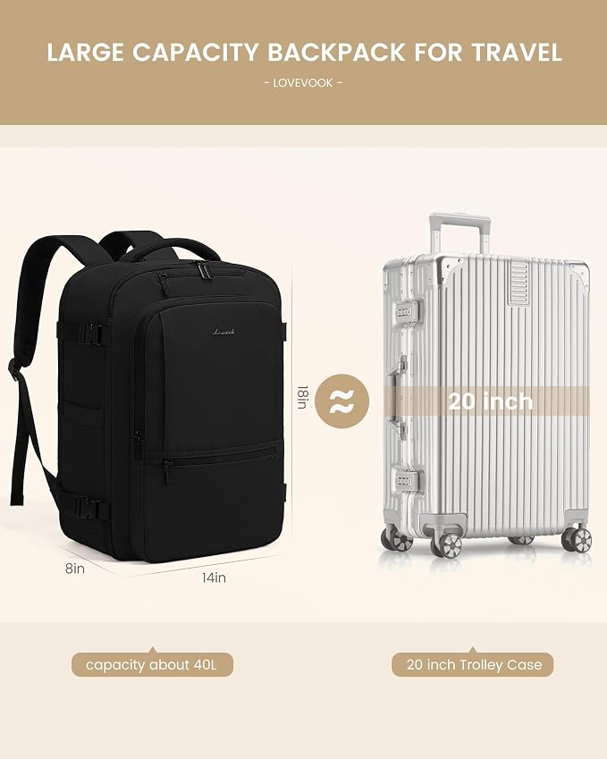 LOVEVOOK Travel Backpack for Women & Men, 40L Large Carry On Backpack Airline Approved, TSA Personal Item Weekender Bag, Water Resistant Laptop Backpacks with 3 Packing Cubes for Travel Essentials - Image 3