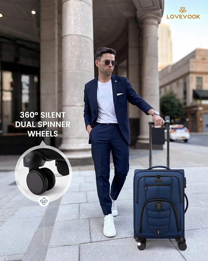 Carry On Luggage 22x14x9 Airline Approved, 22-Inch Suitcases with Spinner Wheels, Softside Carry-on Luggage with TSA Lock for Men Women Business Trip, Lightweight Large Capacity Luggage for Travel - Image 2