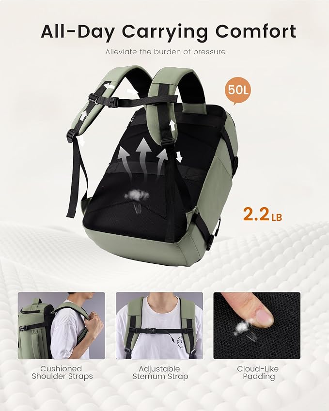 LOVEVOOK Travel Backpack for Women & Men, 50L Large Carry On or Checked Luggage, Waterproof Hiking Backpack with 3 Packing Cubes for 5+ Day Trips, Camping & Backpacking Essentials, Slate Green-Black - Image 4