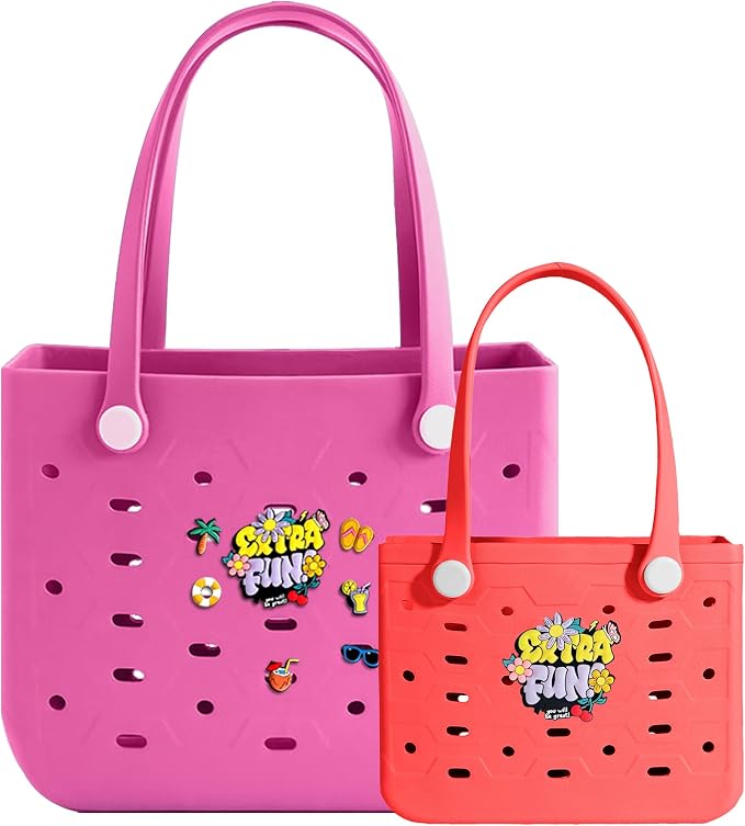 2-Pack Beach Bags Medium & Small,Waterproof Sandproof Rubber Tote Set for Women Men, Vacation Pool Boat Essentials - Image 5