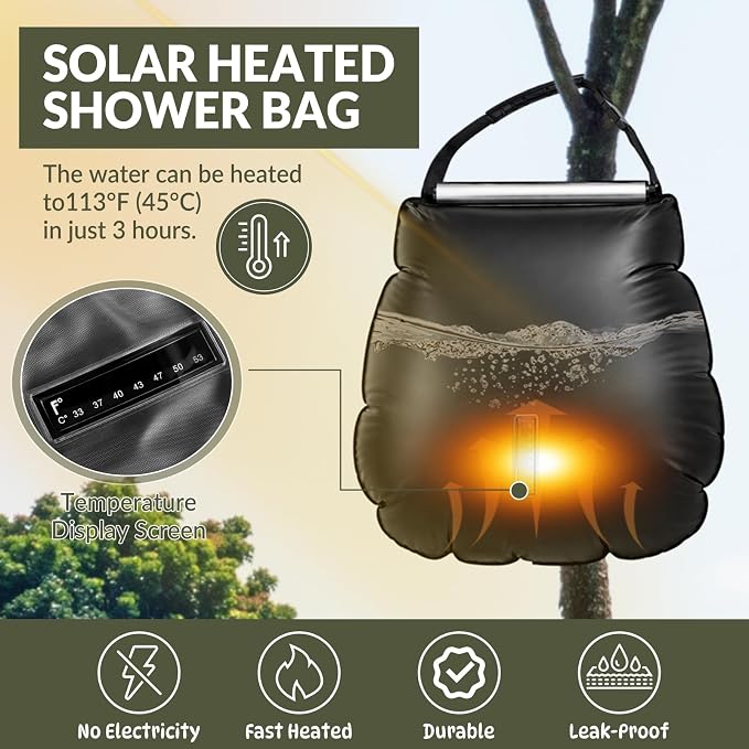 Hortsun 4 Pack Solar Portable Shower Bag 5 Gal/20l Solar Heating Camping Shower Bag with On-Off Switchable Head and Removable Hose for Outdoor Camping Hiking Traveling Beach Swimming - Image 4