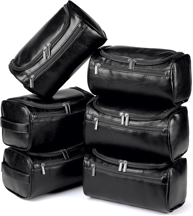 Aliceset 6 Pcs Groomsmen Gift Groomsmen Toiletry Bags Set of 6 Leather Toiletry Bag for Men with Hook Leather Wedding Proposal Bag with Side Handle Father Gift(Black) by Aliceset