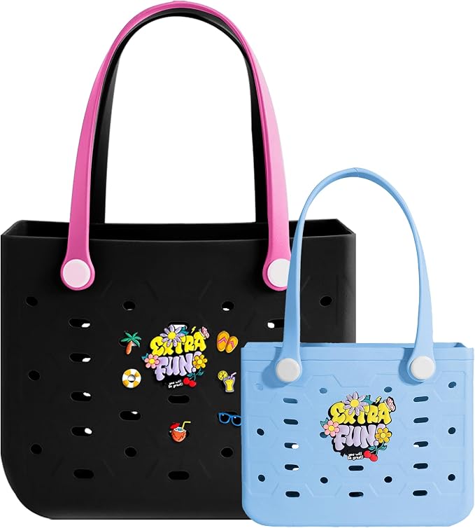 2-Pack Beach Bags Medium & Small,Waterproof Sandproof Rubber Tote Set for Women Men, Vacation Pool Boat Essentials - Image 5