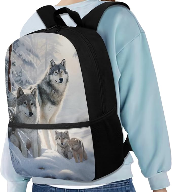 Wolf Backpack for Girls Boys Backpack with Lunch Box Water Bottle Bag and Soft Pencil Case 4PCS Set Bookbag with Front Pocket for School Teens 17 inch Large Capacity School Bag for Kids - Image 2