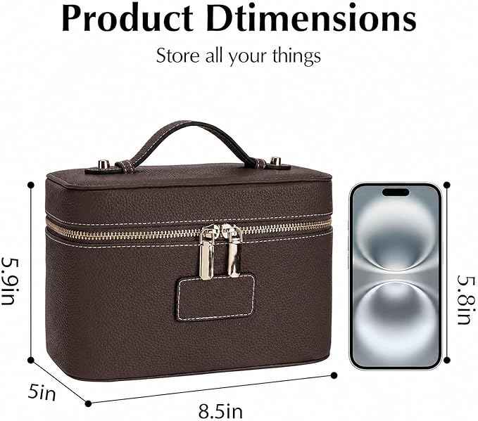 Makeup Case for Women, Leather Makeup Bag Cosmetic Case with Removable Divider, Large Capacity Waterproof Portable Travel Toiletry Make up Organizer Case - Image 2