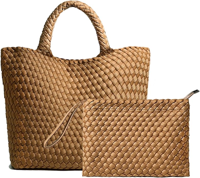 JINMANXUE Woven Hobo Bag For Women Neoprene Tote Bag Large Capacity Handbag Patchwork Handmade Casual Shoulder Bags by JINMANXUE