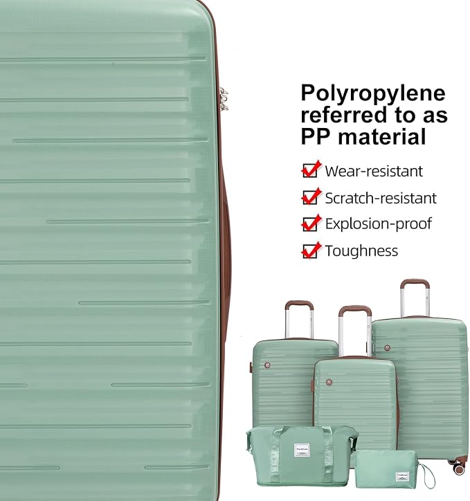 Travelhouse Luggage Sets 5 Piece with Double Spinner Wheels,PP Hardside Suitcase Sets with TSA Lock,Carry On Luggage Set with Travel Duffle Bag for Women and Men - Image 3