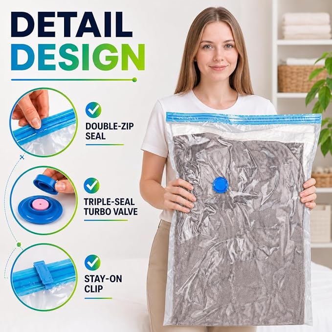 Vacuum Storage Bags,10Pack Vacuum Seal Bags for Clothing,Bedding,Clothes,Comforters,Blankets,Pillows-5 Jumbo+5Large Space Bag Vacuumm Storage Bag Hand Pump Inclued - Image 6