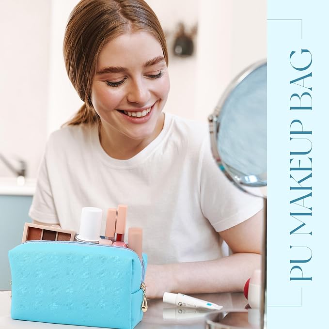 Kigeli Aesthetic Makeup Bags PU Leather Cosmetic Pouches Waterproof Plain Toiletry Bags Makeup Pouches Bulk for Women Party Gift Travel Storage Organizer(Blue Teal,7.1 x 2.8 x 4.3 in) - Image 6