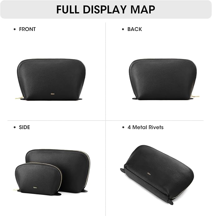 Kattee Leather Makeup Bag, Travel Cosmetic Bag Set, Toiletry Bag Organizer for Women, 1-PACK, Medium, Black - Image 7