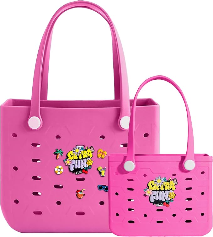 2-Pack Beach Bags Medium & Small,Waterproof Sandproof Rubber Tote Set for Women Men, Vacation Pool Boat Essentials - Image 5