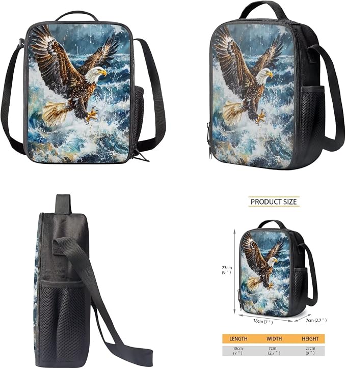 17 Inch Animal Print School Backpack And Lunch Box Set for Kids Lightweight Aesthetic Bald Eagle Backpack for Boys Girls Sturdy School Bag with Insulated Lunchbox Pencil Case Student Bookbag - Image 5