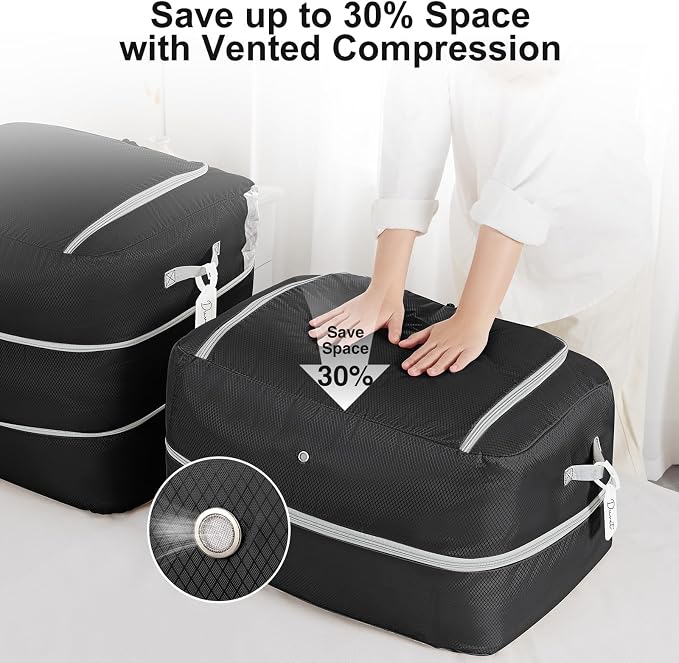 Comforter Storage Bag - 110L Large Capacity Blanket Storage Bags 2-Layer Ultra Space Saving Self Compression Organizer, Washable Compression Bags for Storage Comforter Blanket, 4-Pack, Black - Image 3