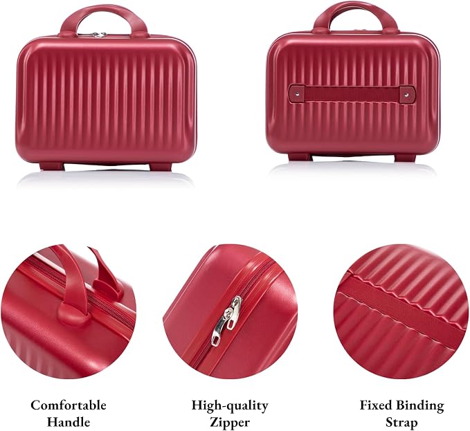 2 Pcs ABS Spinner Luggage Set - 14" Cosmetic Case & 20" Carry-On with Combination Lock, Front Opening Design, Red - Image 6