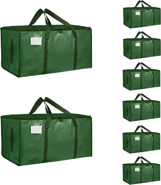 8 Pack-Extra Large Heavy Duty Moving Bags - Waterproof Storage Totes with Handles & Zippers, Foldable for College Dorm, Storage (olive green) by Unknown
