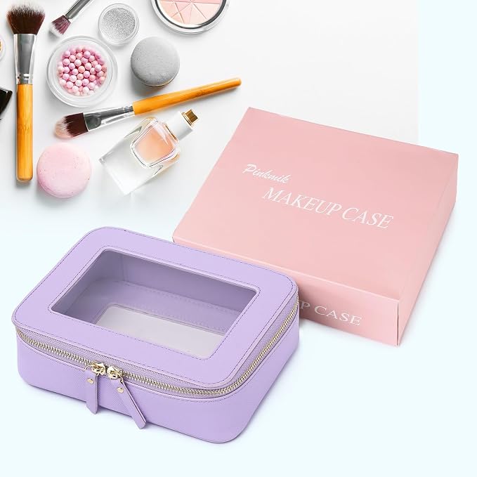 Pinkmik Clear Makeup Bag for Women Waterproof Travel Cosmetics and Toiletries Case Portable Makeup Oaganizer Bag Clear Car Bag with Zipper (X/Purple, M) - Image 7