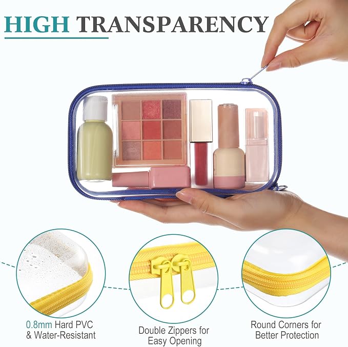Sanwuta 6 Pcs Clear Hard Zipper Case Plastic Zipper Pouches Transparent Makeup Bag Pencil Case Pouches Toiletry Diaper Bag for Travel Toy Storage Organizer Bins - Image 3