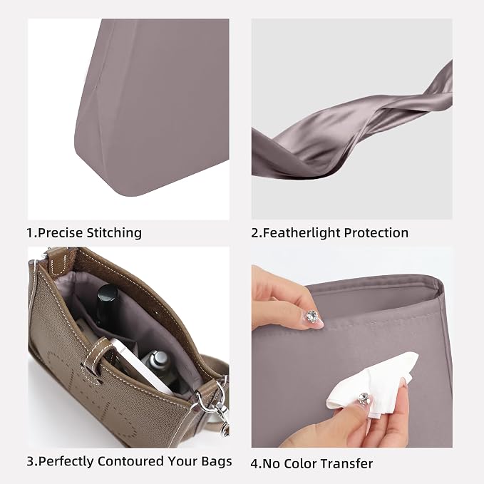 DGAZ Silk Purse Organizer Insert for Evelyne Bag(Konjac Purple,PM) | Soft and Lightweight,Perfect Fit,Multi-pocket Storage,Bag Protector,Luxury Bag Care,Handmade,for Smooth Bag Organizer - Image 3