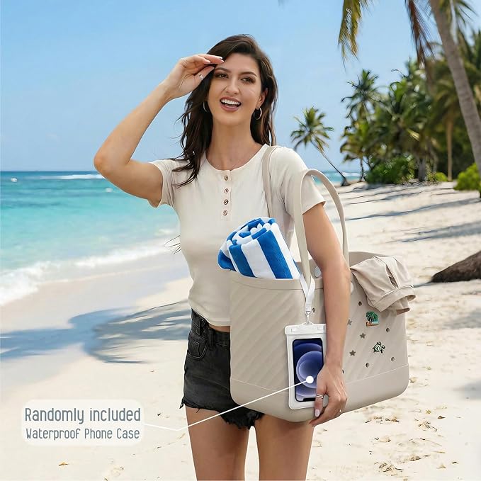 Rubber Tote Bag Extra Large & Medium, Waterproof Beach Bag for Women Men, Pool Travel Swim Silicone Tote - Image 2