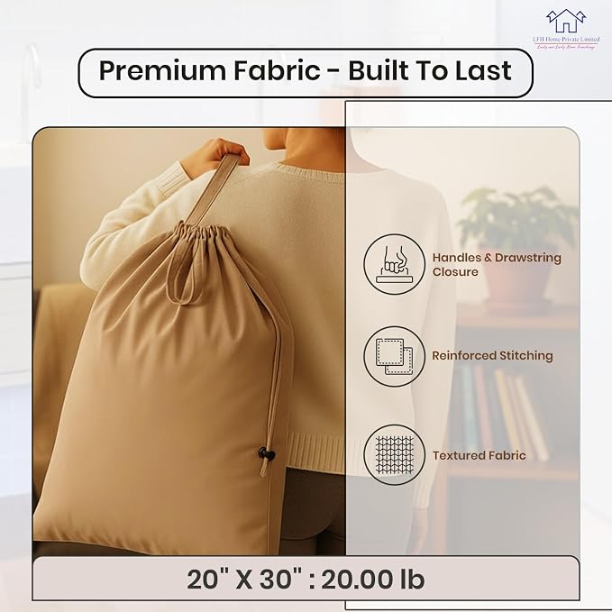 LFH Home Cotton Rich Canvas Large Laundry Bag with Handle, Heavy Duty Drawstring Closure Washable Laundry Bags, School Travel, Home, Hotel, College Dorm, Organizer Sack, Toys 20x30-Beige Thanks Giving - Image 4