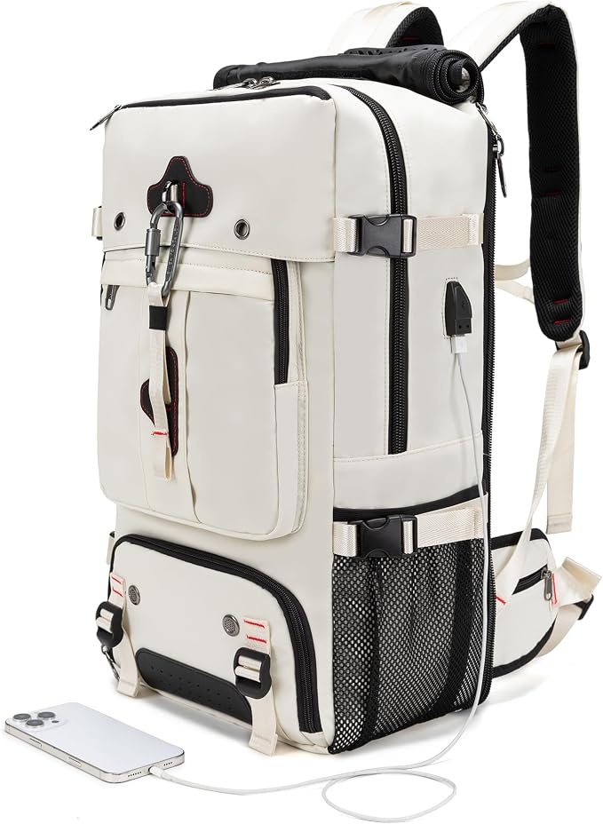 Backpack for Traveling On Airplane,Expandable Carry On Laptop Backpack for Men and Women,Outdoor Travel Bag,White by ODSSTAIPS