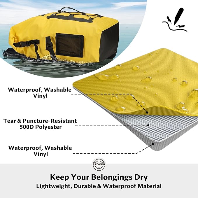 STOVER 30/40/55L Waterproof Dry Backpack & Phone Case- 2XL Floating Dry Bag for Kayaking, Travel, Hiking, Fishing, Camping, Motorcycles & Beach, Heavy-Duty Roll Top Men/Women (Yellow) - Image 2