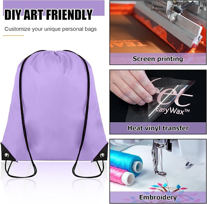 Grneric 60 Pieces Drawstring Backpack Bulk Cinch Sackpack Ployster Drawstring Bags for Gym Party Trip(Lavender) - Image 5
