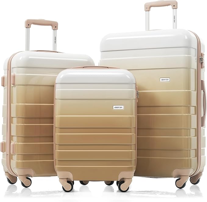 Merax 3 Piece ABS Hardshell Luggage Sets Spinner Wheel Suitcase TSA Lock Suit Case, Tan, 20/24/28 Inch by Merax