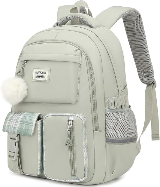 School Backpack for Teen Girls, Big Student Laptop Backpack Aesthetic Bookbags for College Women Elementary Middle High School Travel Mochilas Escolares, Light Green by VANKANY