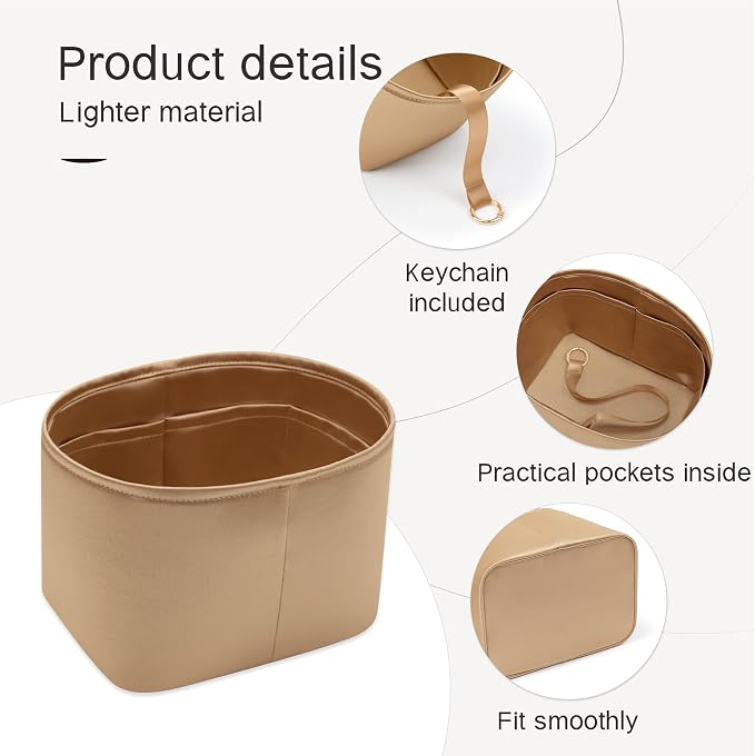 Fits for Picotin 18 Bag Insert, Premium Silk Purse Organizer Insert, Smooth Touch & Lightweight， Luxury Handbag Organizer with Gift Box Fits For Hermes(PC18,Chai) - Image 5