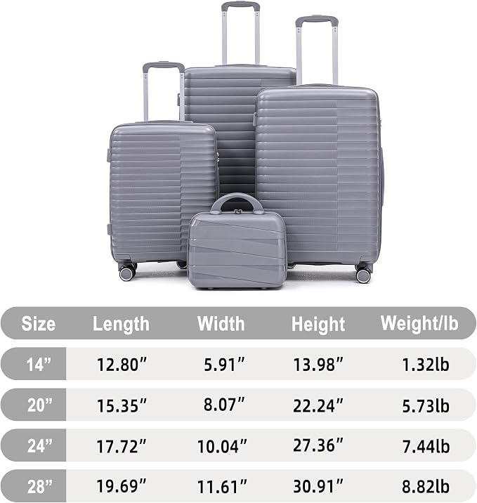 Hardside Luggage Sets, Lightweight Stripes Suitcase with Spinner Wheels, Gray-PP - Image 8