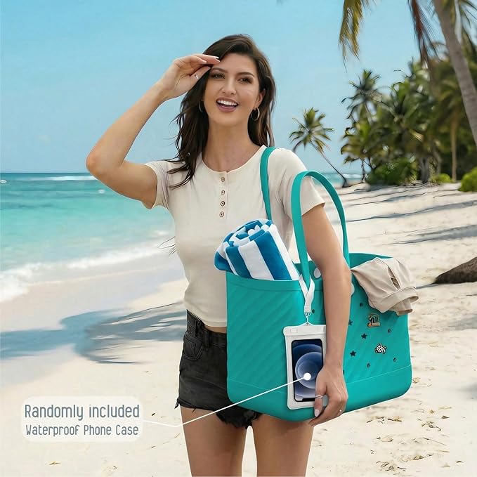 Rubber Tote Bag Extra Large & Medium, Waterproof Beach Bag for Women Men, Pool Travel Swim Silicone Tote - Image 2