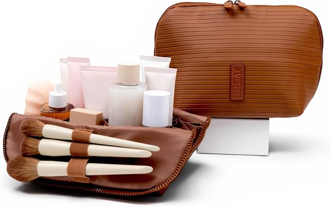 THE VERTI-Vertical Waterproof Makeup & Toiletry Bag | 23-Pocket Organizer with Upright, Fold-Down Design for Skincare, Toiletries & Essentials (Mahogany, Medium) by Unknown