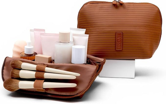 THE VERTI-Vertical Waterproof Makeup & Toiletry Bag | 23-Pocket Organizer with Upright, Fold-Down Design for Skincare, Toiletries & Essentials (Mahogany, Medium) by Unknown