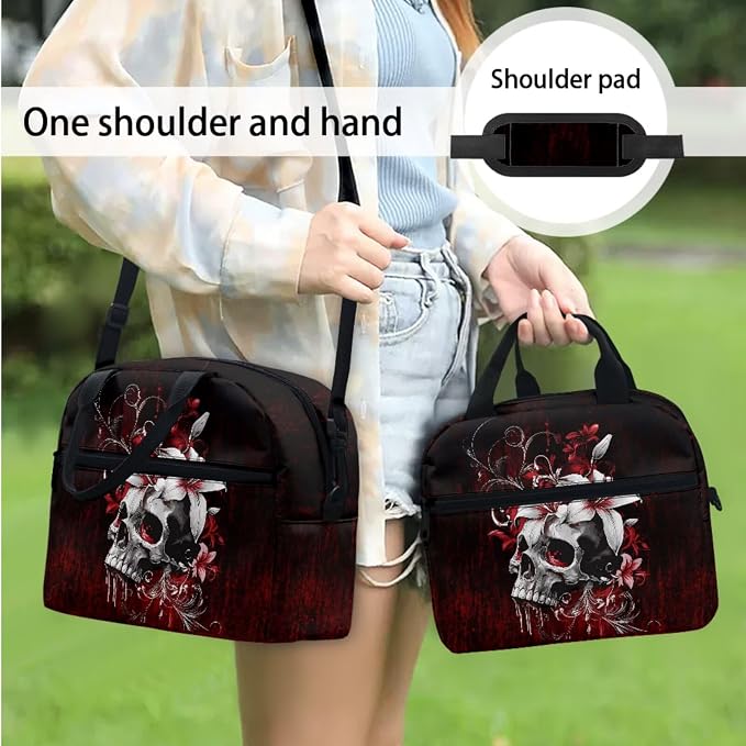Gothic Skull Lily Flower Red School Bag for Student Laptop Backpack Casual Travel Backpacks Kids Boys Girls Schoolbag Bookbag Insulated Lunch Book Pencil Bags Purses for Men Women - Image 3