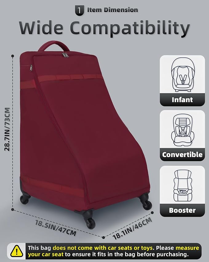 Car Seat Bag Backpack with Wheels for Air Travel Extra Large Padded Carseat Cover Carrier for Airplane Gate Check Bag - Image 2
