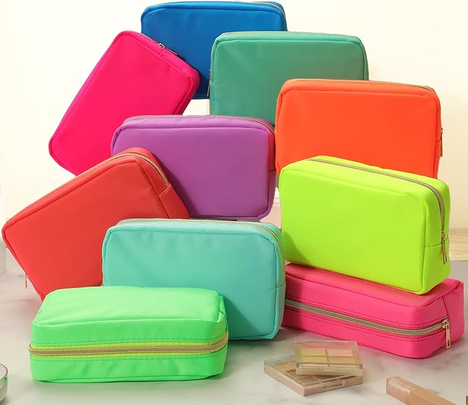 Sweetude 10 Pcs Nylon Makeup Bag Travel Cosmetics Pouch Zipper Pouch Purse Toiletry Bag Big Capacity Makeup Organizer for Women Girls Waterproof Travel Skincare Case(Neon Color) - Image 6