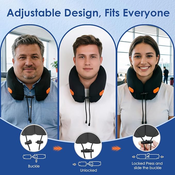 jiaao Travel Pillow Memory Foam Neck Pillow for Airplanes with Adjustable Neck Support, Includes Eye Mask, Earplugs & Storage Bag - Perfect for Flights, Road Trips, and Trains - Image 4