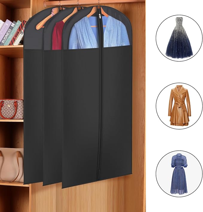Univivi Long Garment Bags for Hanging Clothes, 54" Dress Bags for Gowns Long for Closet Storage with Large Visible Window for Long Suits, Coats, Dresses, 6 Pack, Black - Image 4