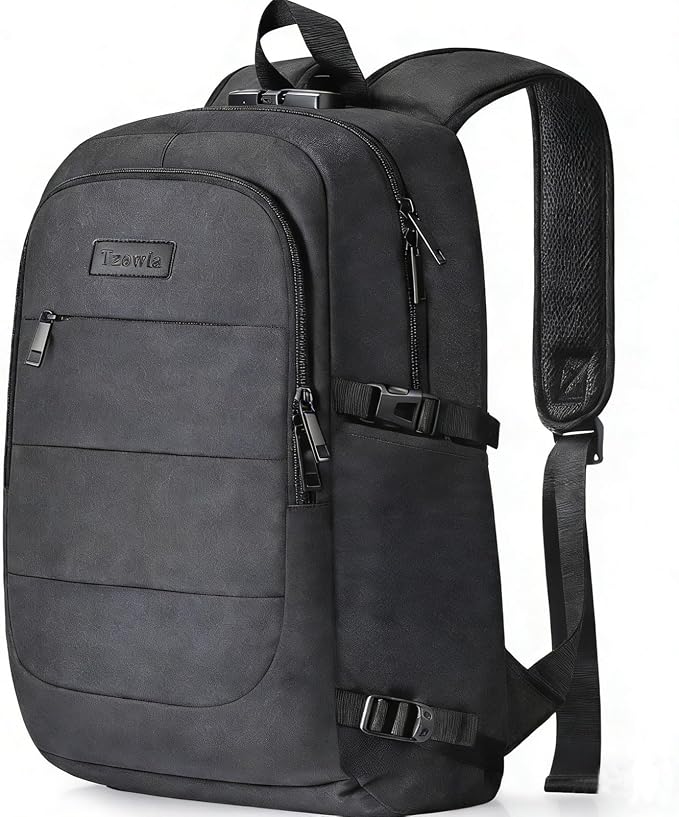 Tzowla Travel Laptop Backpack Water Resistant Anti-Theft Bag with Giant Tumbler Holder Pocket and Lock 17.3 Inch Computer Business Backpacks for Women Men Work College Gift,Casual Daypack(Black) by Tzowla