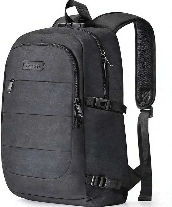 Tzowla Travel Laptop Backpack Water Resistant Anti-Theft Bag with Giant Tumbler Holder Pocket and Lock 15.6 Inch Computer Business Backpacks for Women Men Work College,Casual Daypack(Black) by Tzowla