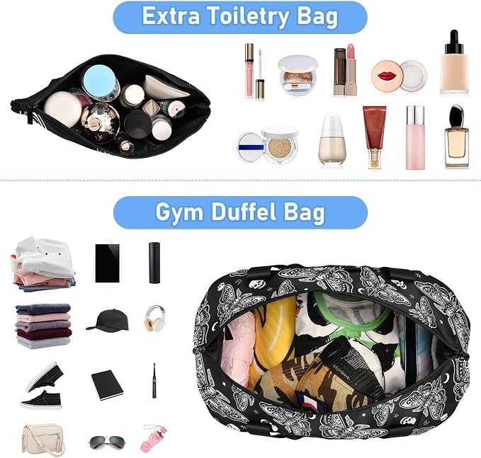 Travel Duffel Tote Bag Moth Skull Moon Esoteric Sports Duffel Bag with Wet Pocket Weekender Overnight Bag for Women Men Gym Bag, Carry On Bag Hospital Bag for Labor and Delivery - Image 3