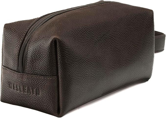 Leather Toiletry Bag for Men – Water Resistant Travel Dopp Kit - Premium Full Grain Leather Cosmetic Case- Perfect Gifts for Him - Mens Toiletry Bag (Chocolate) by FinecraftedLeatherGoods