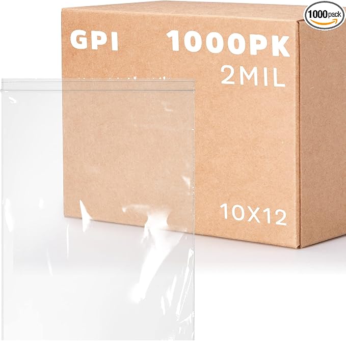 GPI - 10" x 12" 1 Gallon Zip Bags, 1000 Count, 2 Mil, Clear Plastic Reclosable Poly Baggies, with Resealable Zip Top Lock. for A4 Letter Size Paper, Apparel, Clothing, Food, Home & Office Supplies. by GPI