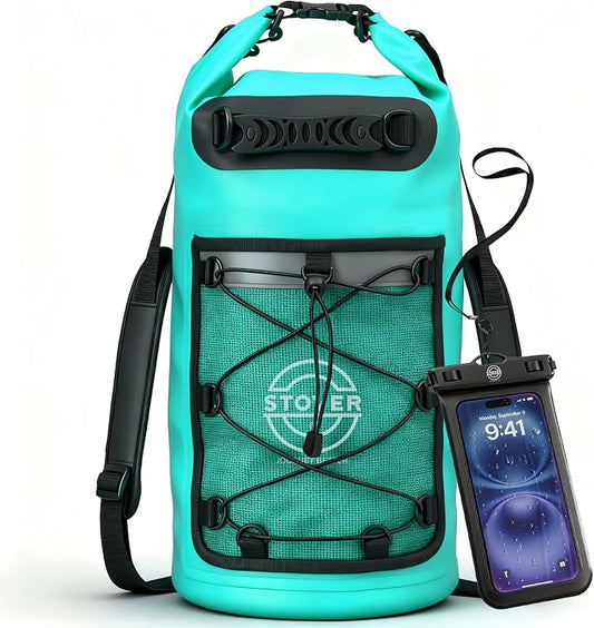 STOVER 5/10/25/30/40L Waterproof Dry Backpack & Phone Case- Large Floating Dry Bag for Kayaking, Travel, Hiking, Fishing, Camping, Motorcycles & Beach, Heavy-Duty Roll Top Men/Women (Teal) by STOVER