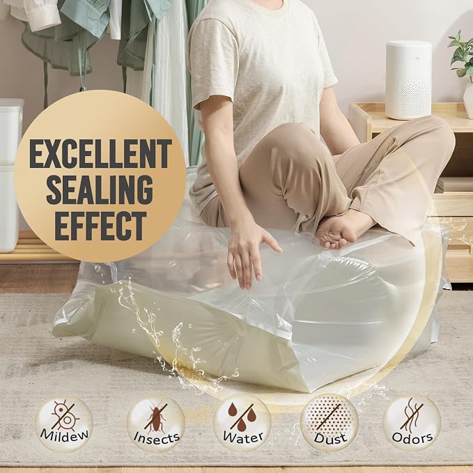 TAILI Vacuum Storage Bags 4 Pack, Extra Large Cube (40x28x18x18 Inch), Super Jumbo Vacuum Seal Bags for Bedding Comforter, Blanket, Closet Space Saving, Cream - Image 9