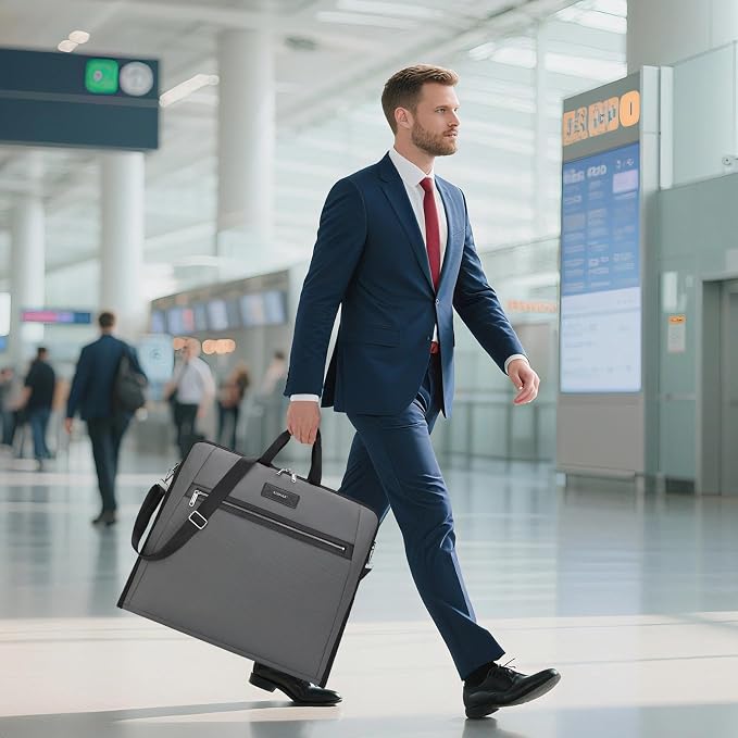 BESMART Garment Bags for Travel, 51" Large Suit Bag for Business Trips | Waterproof,Hangs 3 Suits,Foldable,Wrinkle Free Spacious Luggage Suit Cover,Adjustable Strap,Carry On Flight Approved,Grey - Image 3