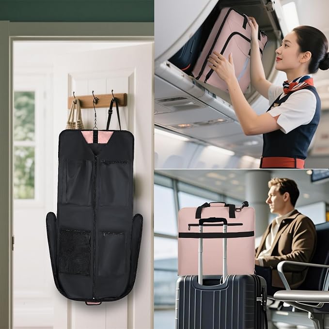 Goloni Garment Bag For Men Women Travel & Business,Hanging Clothes & Multiple Compartment,Waterproof Foldable Suit Bag Pink - Image 6
