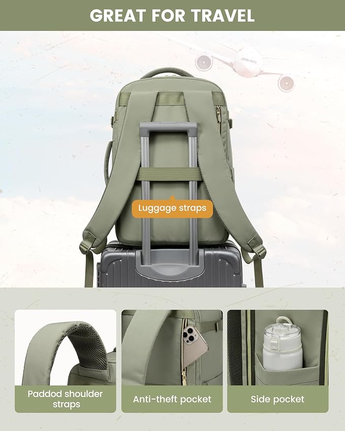 LOVEVOOK Travel Backpack Carry on Flight Approved 50L,Waterproof TSA Travel Essentials Personal Item Backpack for Women Men,Large Carry on Luggage Suitcase Travel Bag for Airplane with 3 Packing Cubes - Image 6